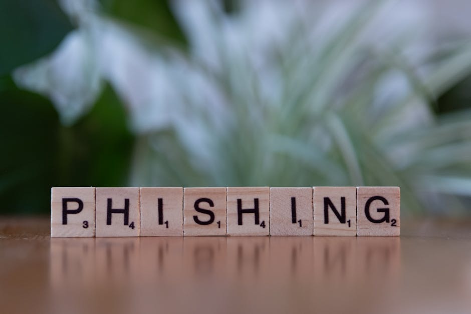 Scrabble tiles spelling “PHISHING” on a blurred background, symbolizing online scams and cyber threats.