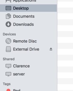 finder-eject-drive Finder sidebar showing eject button beside external drive.
