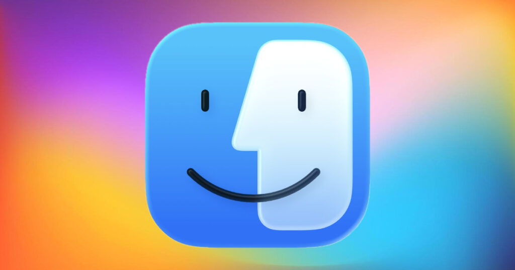 macOS 26 Finder logo on a colorful gradient background.