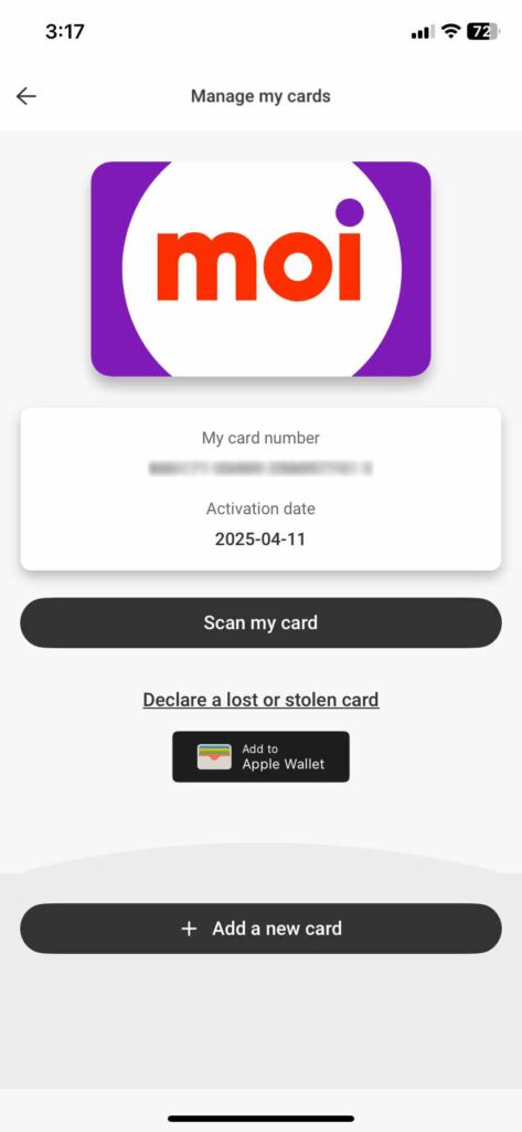 metro-manage-my-cards-add-to-apple-wallet iPhone showing the Metro app Manage My Cards screen with the Add to Apple Wallet button clearly visible in the middle.