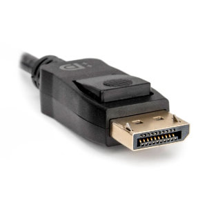 Close-up of a DisplayPort connector used to connect a MacBook to an external monitor