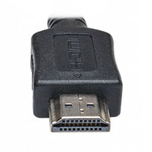 Close-up of an HDMI cable connector used to connect a MacBook to an external monitor