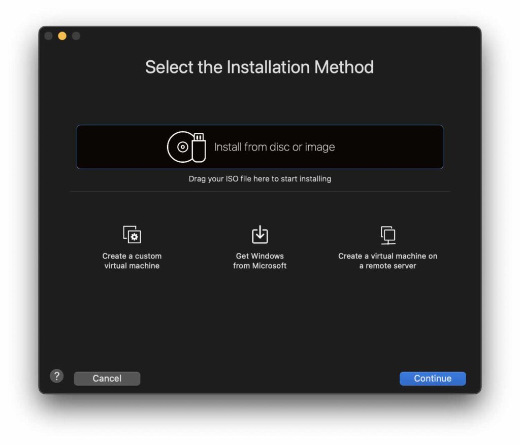 Run Windows 11 on Mac M-series using VMware Fusion by selecting a Windows ARM ISO file
